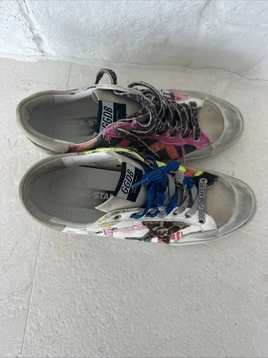 Golden Goose Multi-Color Leopard Print & Neon Accent Sneakers - Picture 7 of 9